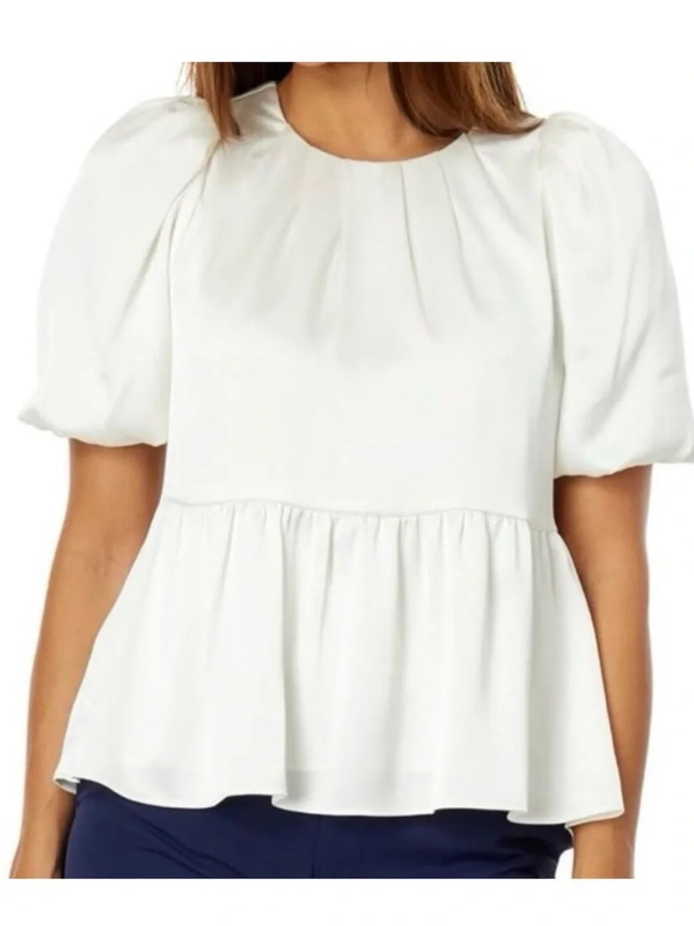 LILLY PULITZER Ivory Satin Silky Peplum Top